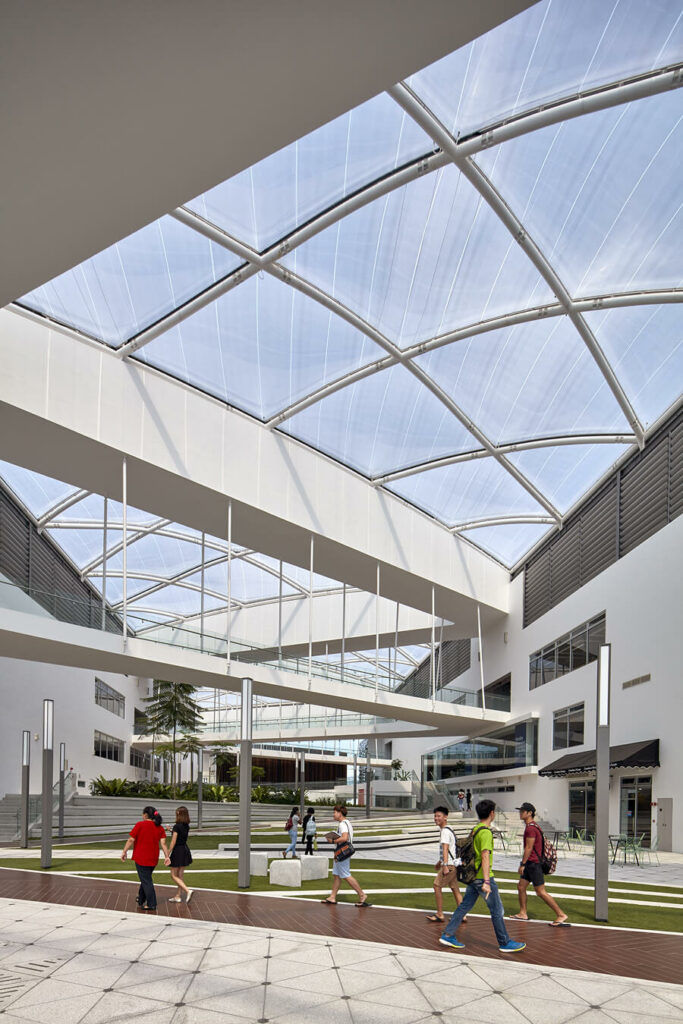 ETFE Malaysia: University of Reading Malaysia features a lightweight ETFE atrium roof that brings daylight, comfort & openness to the campus.