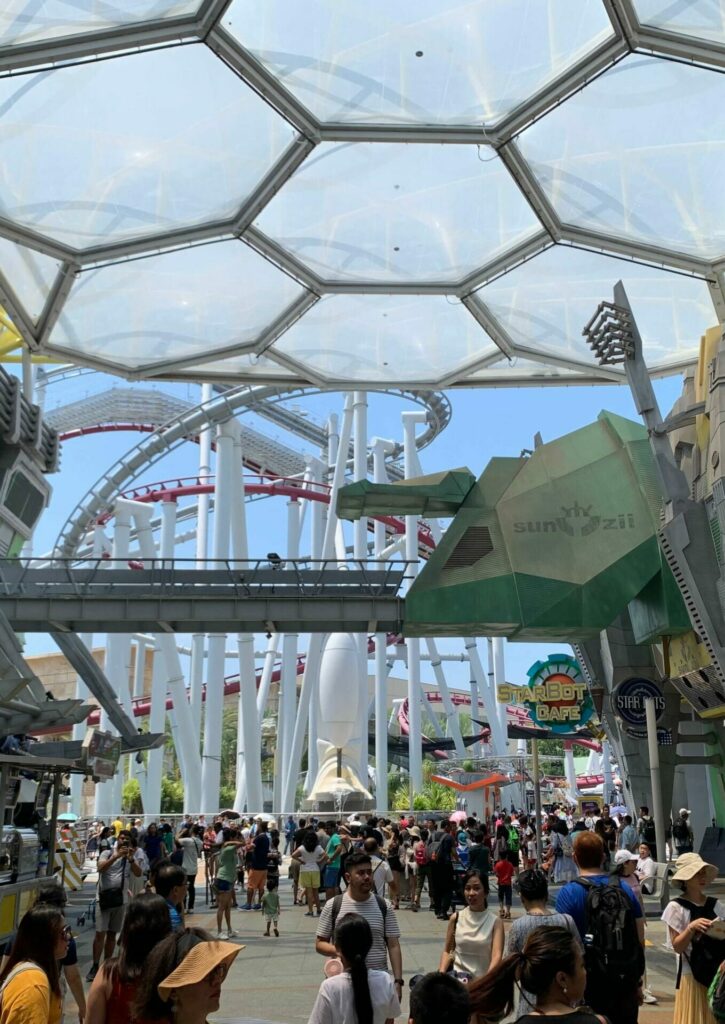 ETFE canopies at Resorts World Sentosa offer sustainable design, solar control, and lightweight engineering for tropical architecture in Asia-Pacific.