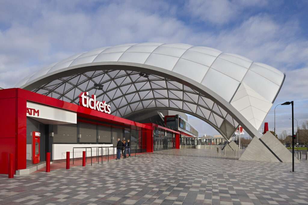 ETFE Australia: The Adelaide Entertainment Centre features a 2,498 m² ETFE canopy with LED lighting, lightweight design, and efficient installation by Vector Foiltec Asia Pacific.