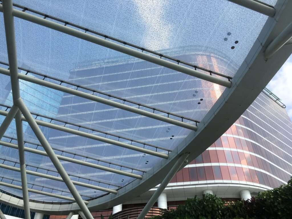 ETFE Indonesia: Trans Studio Mall features a two-layer ETFE canopy providing lightweight sun and rain protection for outdoor retail spaces.