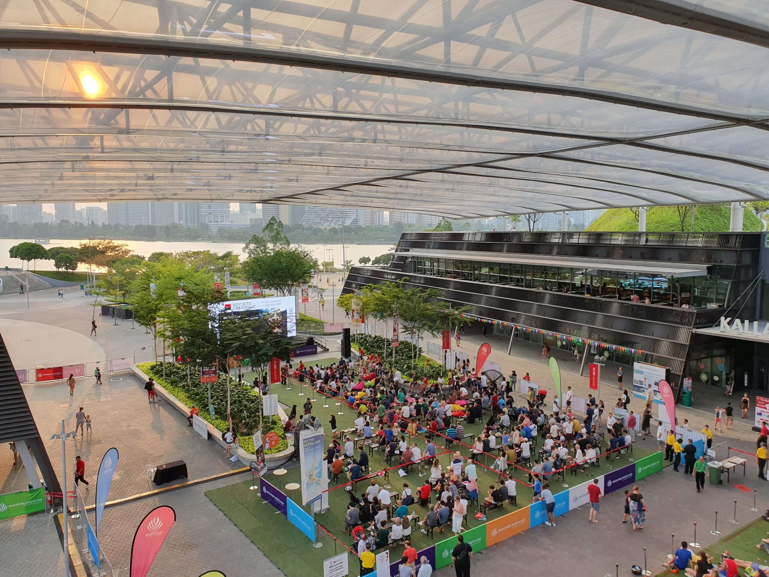 ETFE Singapore: West Plaza at the Singapore Sports Hub features an ETFE canopy providing lightweight weather protection for a major public gathering space.